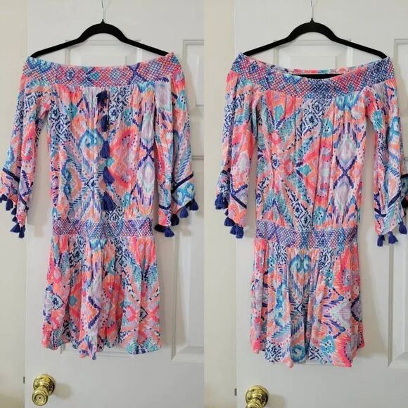 Lilly Pulitzer "Joelle" Off The Shoulder Tunic Dress Printed Smocked XS - Picture 2 of 9